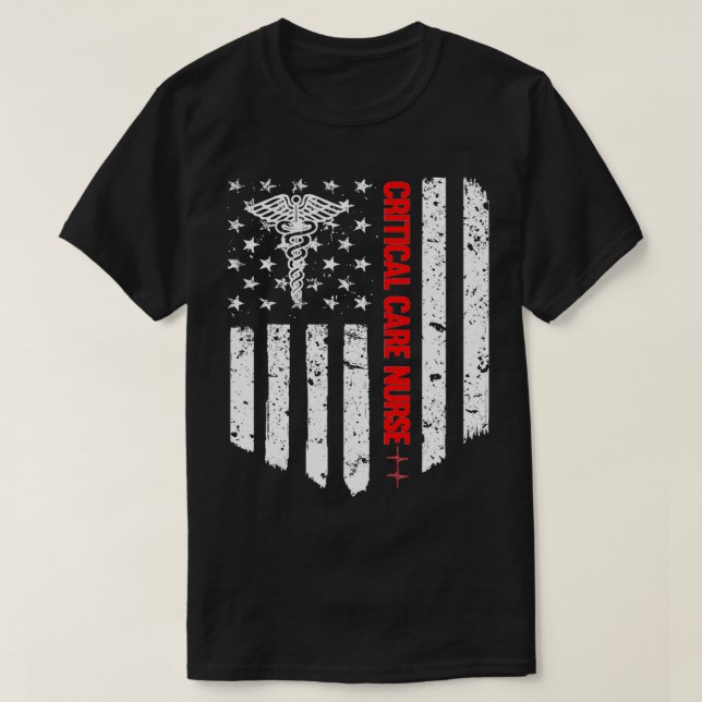 Critical Care Nurse American Flag RN Registered Nu T-Shirt (Design Front)