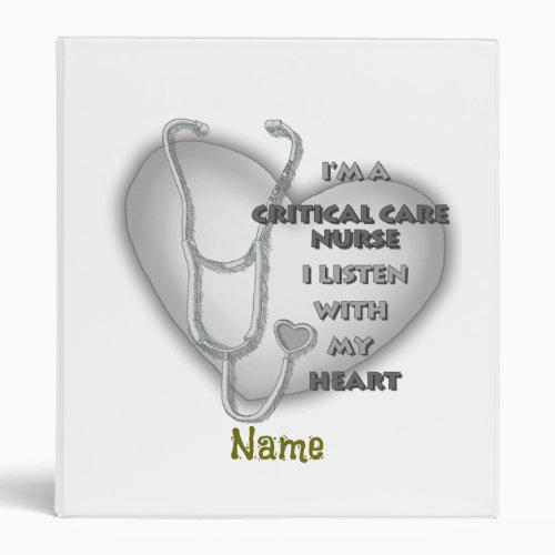 Critical Care Nurse Gray Heart custom name Binder