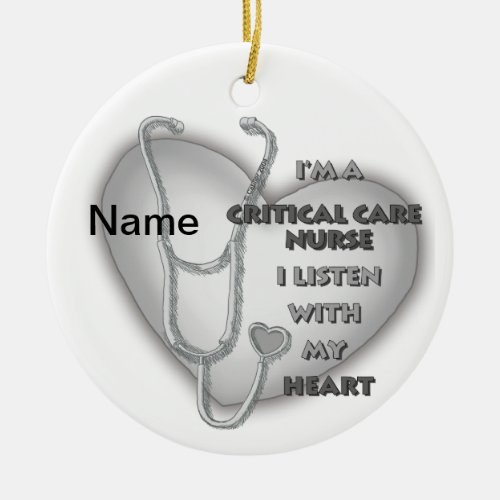 Critical Care Nurse Gray Heart custom name  Ceramic Ornament