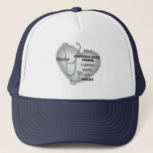 Critical Care Nurse Gray Heart custom name hat