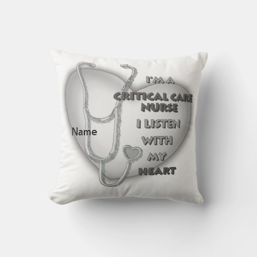 Critical Care Nurse Gray Heart custom name pillow