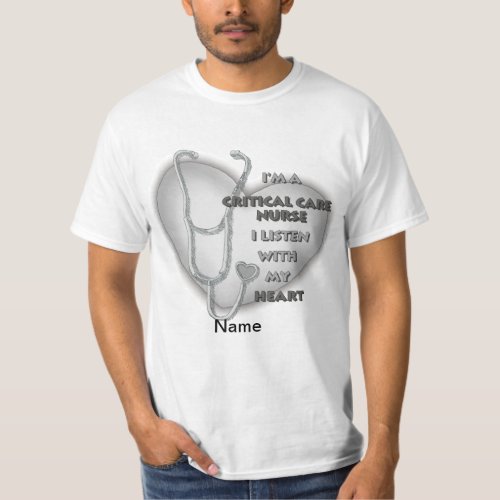 Critical Care Nurse Gray Heart custom name t_shirt