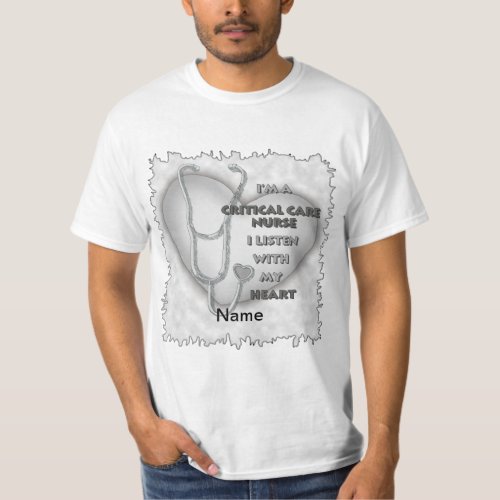 Critical Care Nurse Gray Heart custom name t_shirt