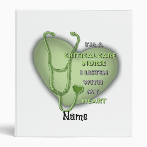 Critical Care Nurse Green Heart custom name binder