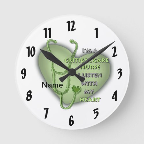Critical Care Nurse Green Heart custom name clock