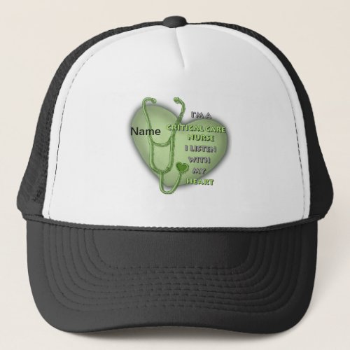 Critical Care Nurse Green Heart custom name hat