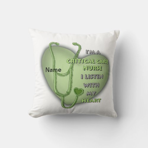 Critical Care Nurse Green Heart custom name Pillow