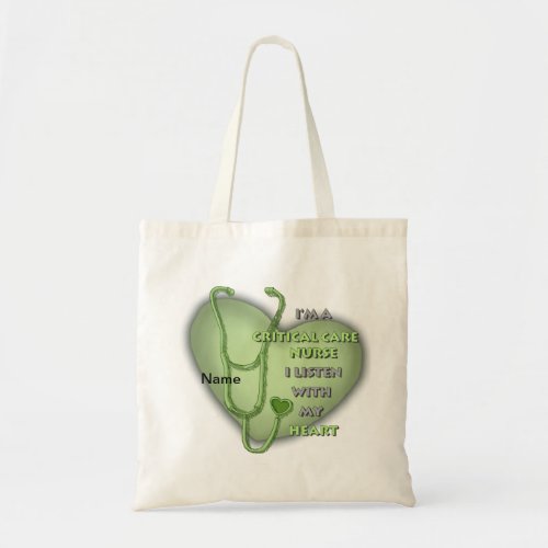 Critical Care Nurse Green Heart custom name  Tote Bag