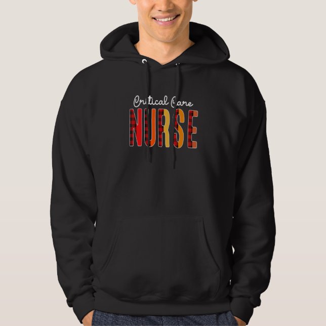 Critical Care Nurse Plaid Red Love Heart Stethosco Hoodie (Front)