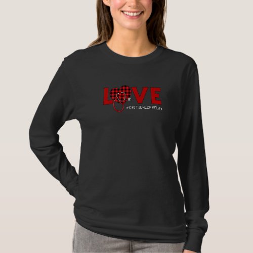 Critical Care Nurse Plaid Red Love Heart Stethosco T_Shirt
