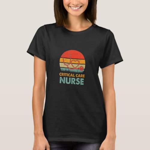 Critical Care Nurse Retro Love Heart Stethoscope R T_Shirt