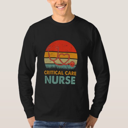 Critical Care Nurse Retro Love Heart Stethoscope R T_Shirt