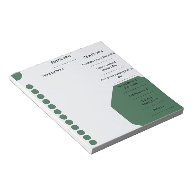 Critical Care Nurse Shift Planner Green Hexagons Notepad (Angled)
