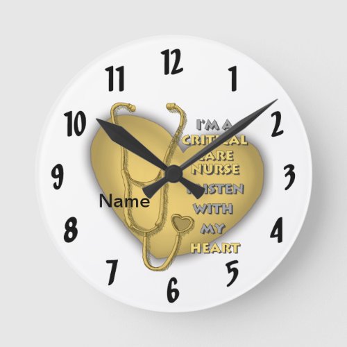 Critical Care Nurse Yellow Heart custom name Round Clock
