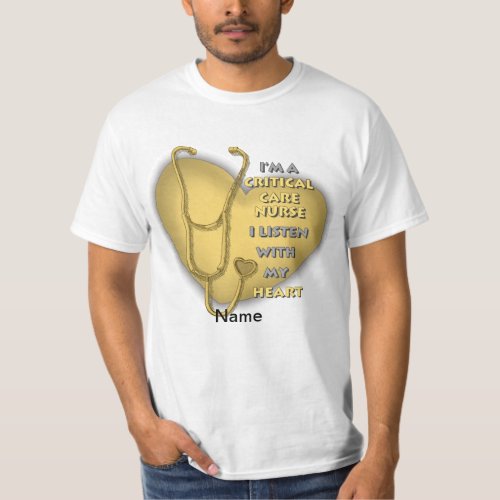 Critical Care Nurse Yellow Heart custom name T_Shirt