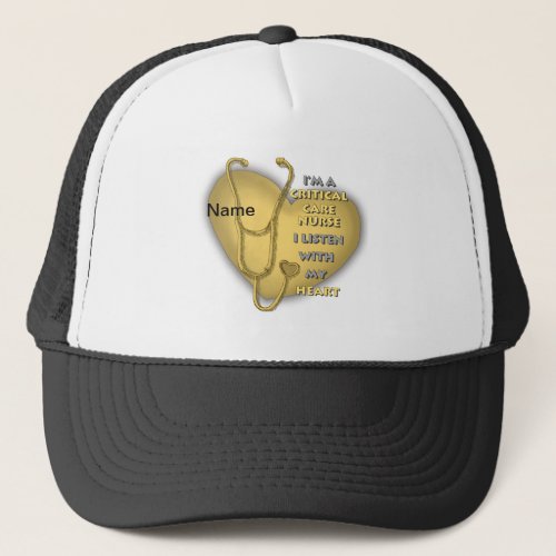 Critical Care Nurse Yellow Heart custom name Trucker Hat