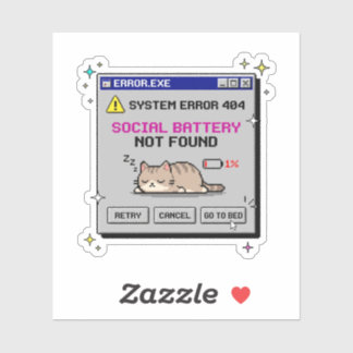 Critical Error Social Battery Not Found Retro Sticker
