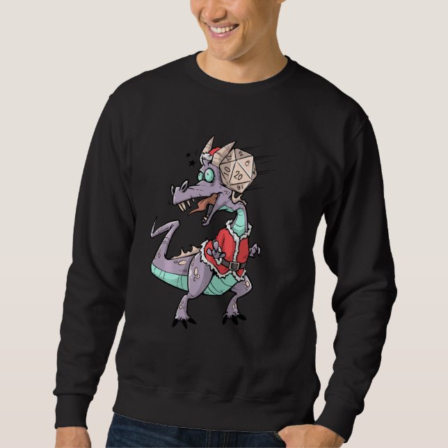 Critical Hit D20 Dice Rpg Meme Pnp Dragon Santa Cl Sweatshirt (Front)