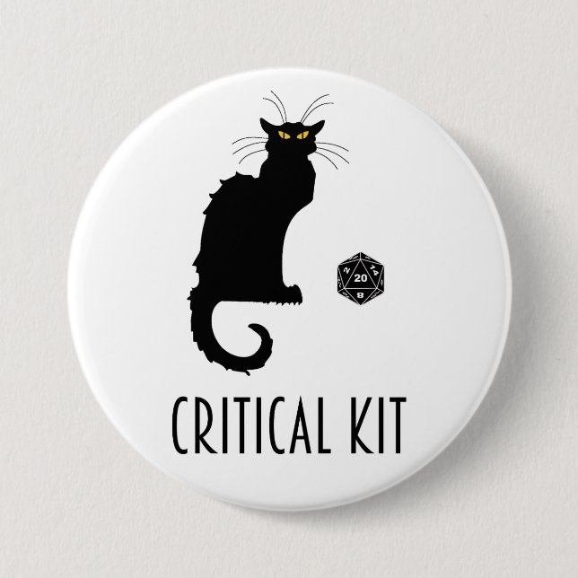 Critical Kit Funny Cat D20 RPG Tabletop Gaming Button (Front)