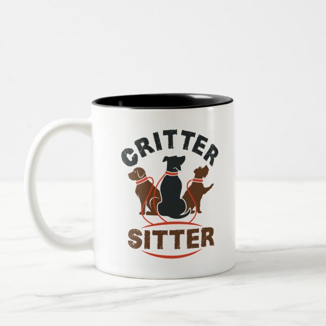 Critter Sitter Cute Pet Sitter Two-Tone Coffee Mug (Left)