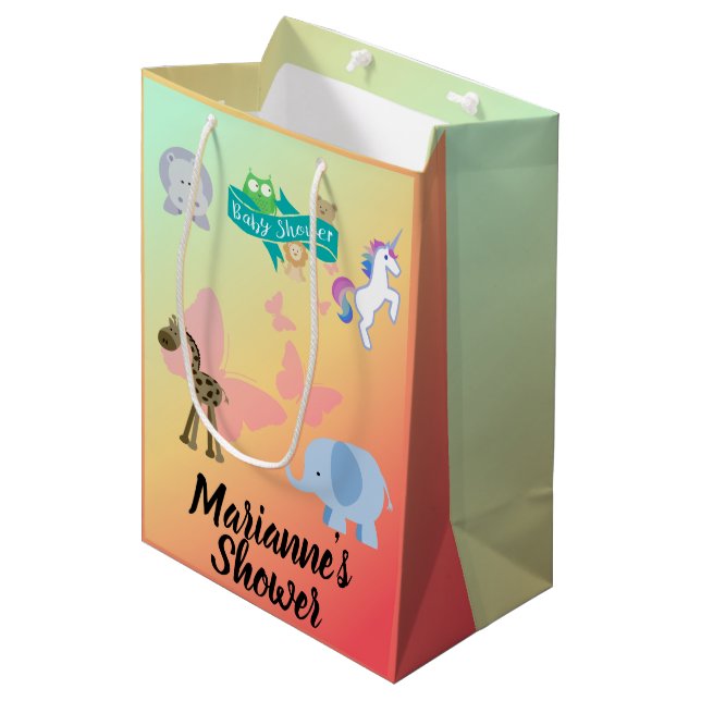 Critters and Butterflies Baby Shower Medium Gift Bag (Front Angled)