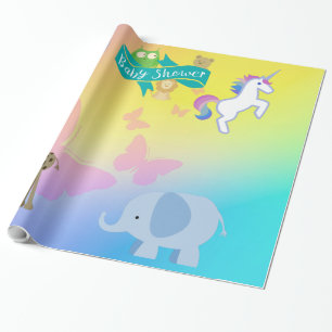 Critters and Butterflies Baby Shower Yellow Blue Wrapping Paper