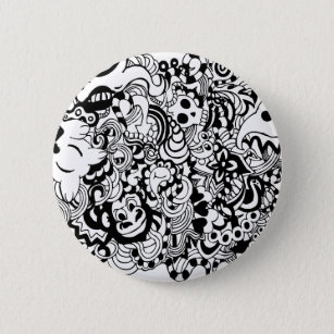 Critters in chaos doodle pinback button