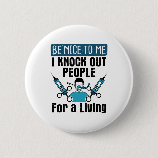 CRNA Knock Out People Nurse Anesthetist Button (Front)