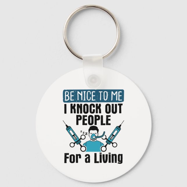 CRNA Knock Out People Nurse Anesthetist Keychain (Front)