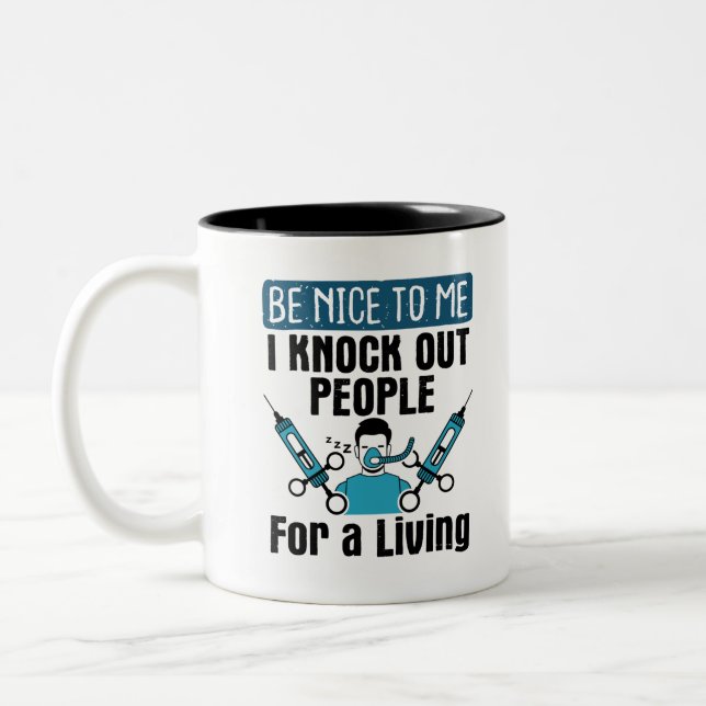 CRNA Knock Out People Nurse Anesthetist Two-Tone Coffee Mug (Left)