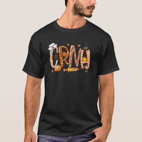 CRNA Leopard Plaid Pilgrim Hat Fall Thanksgiving T_Shirt