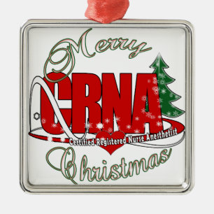 CRNA MERRY CHRISTMAS Nurse Anesthetist Metal Ornament