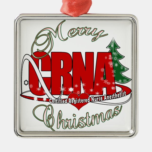 CRNA MERRY CHRISTMAS Nurse Anesthetist Metal Ornament (Front)