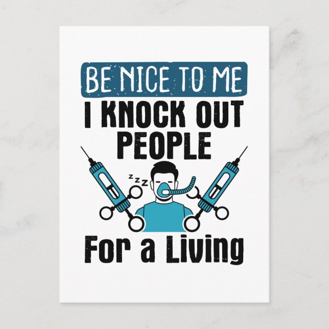 CRNA Nurse Anesthetist Anesthesiologist Knock Out Postcard (Front)