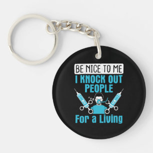 CRNA Nurse Anesthetist Knock Out People Keychain