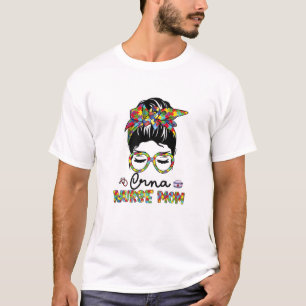 CRNA Nurse Messy Bun Autism Love Heart Stethoscope T-Shirt