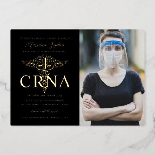 CRNA Nursing Graduation Photo Gold Foil Invitation