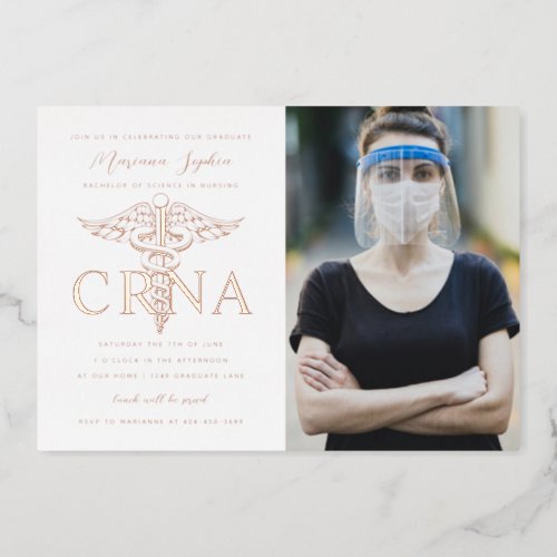 CRNA Nursing Graduation Photo Gold Foil Invitation