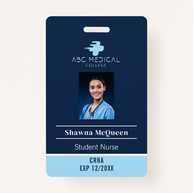 CRNA Student Nurse Practitioner Blue QR Code Photo Badge (Front)