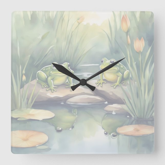 Croaking time square wall clock (Front)