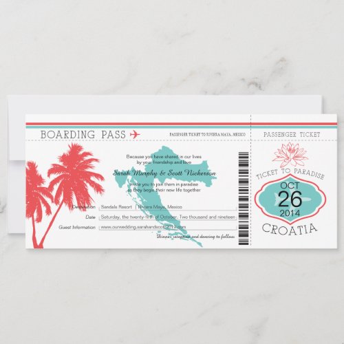 Croatia Boaring Pass Teal and Coral Invitation