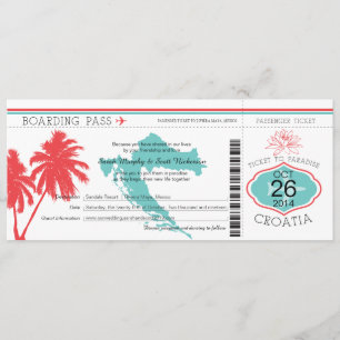 Croatia Boaring Pass Teal and Coral Invitation