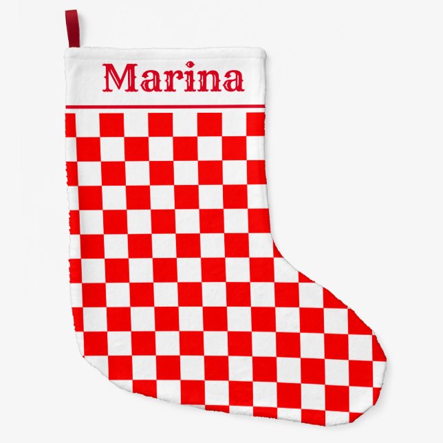 Croatia checkered pattern name  large christmas stocking (Front)