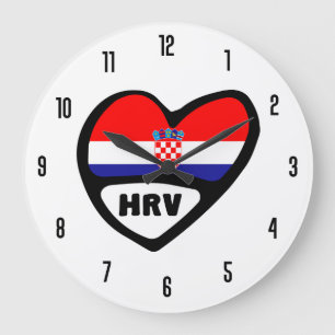 Croatia Country Code HRV Hrvatska Flag Heart Large Clock