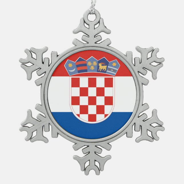 Croatia country flag symbol long snowflake pewter christmas ornament (Front)