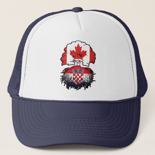 Croatia Croatian Canadian Canada Tree Roots Flag Trucker Hat