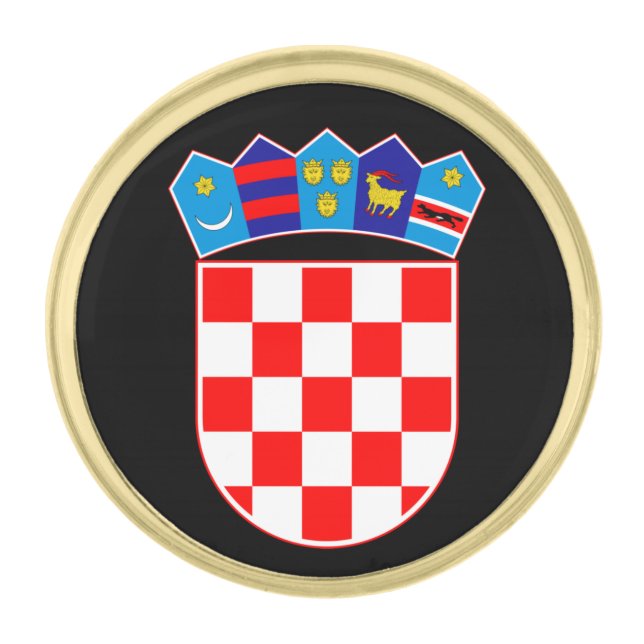 Croatia & Croatian Coat of Arms, Flag / business Gold Finish Lapel Pin (Front)