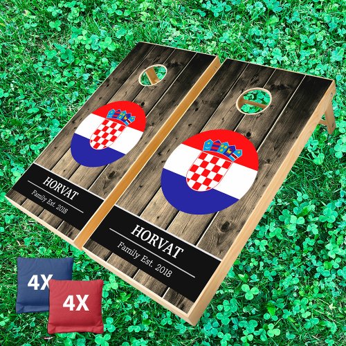 Croatia  Croatian Flag Rustic Wood  Family fun Cornhole Set