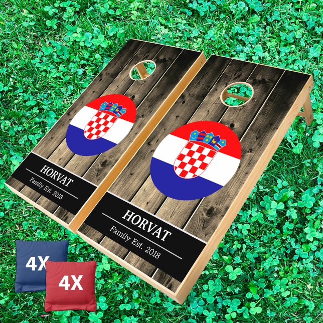 Croatia & Croatian Flag Rustic Wood / Family fun Cornhole Set (Creator Uploaded)
