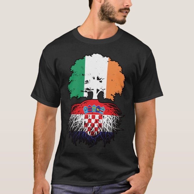 Croatia Croatian Irish Ireland Tree Roots Flag T-Shirt (Front)